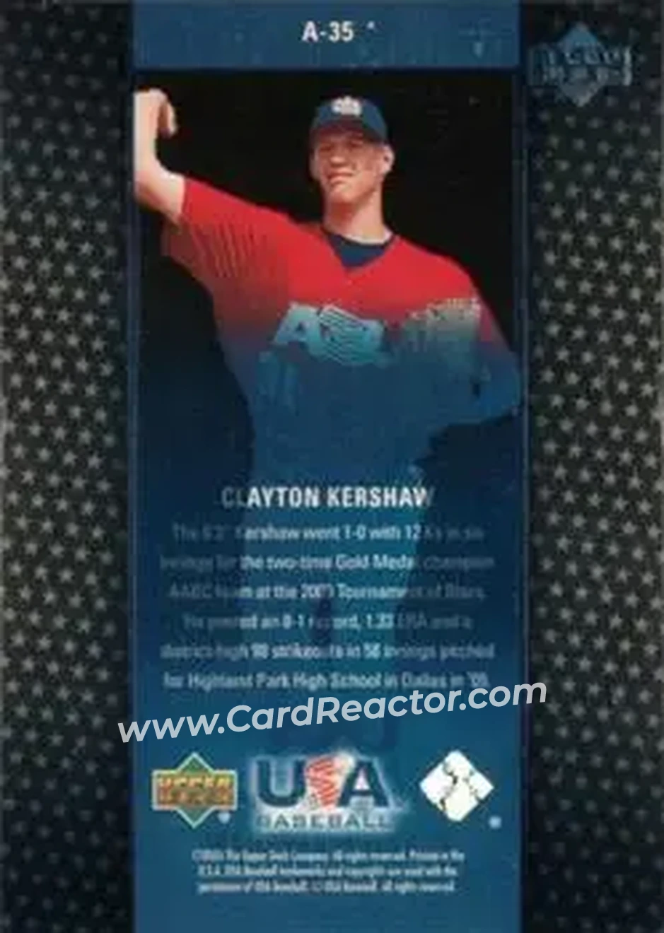 2005 Upper Deck USA Baseball Junior National Team - Vision of the Future #A-35 - Clayton Kershaw - USA - Back