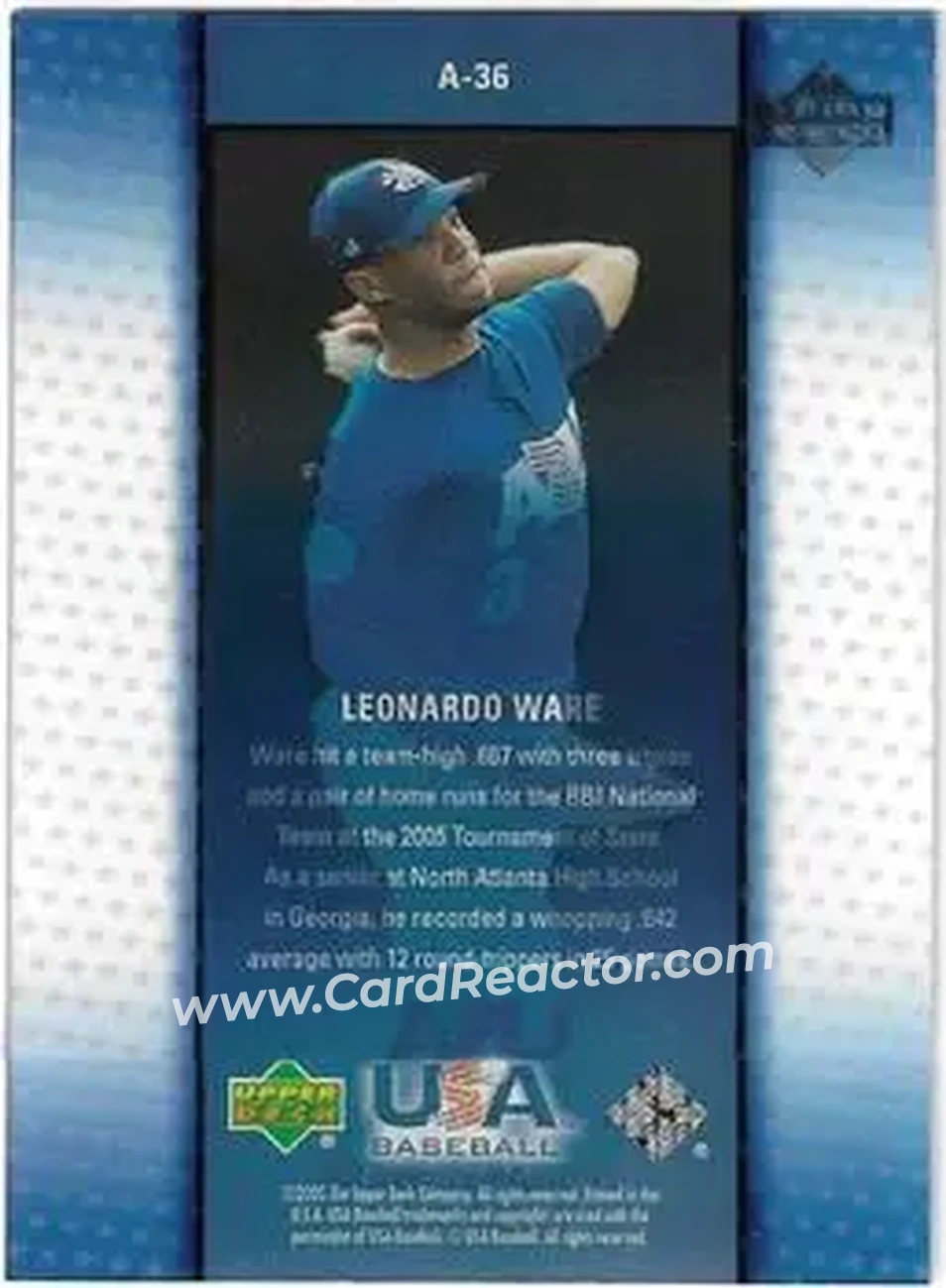 2005 Upper Deck USA Baseball Junior National Team - Vision of the Future #A-36 - Leonardo Ware - USA - Back 2005 Upper Deck USA Baseball Junior National Team - Vision of the Future #A-36 - Leonardo Ware - USA - Back