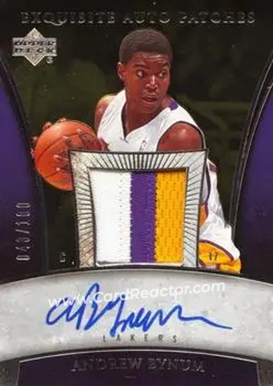 2005-06 Upper Deck Exquisite Collection - Autographs Patches #AP-AN - Andrew Bynum - Los Angeles Lakers - Front