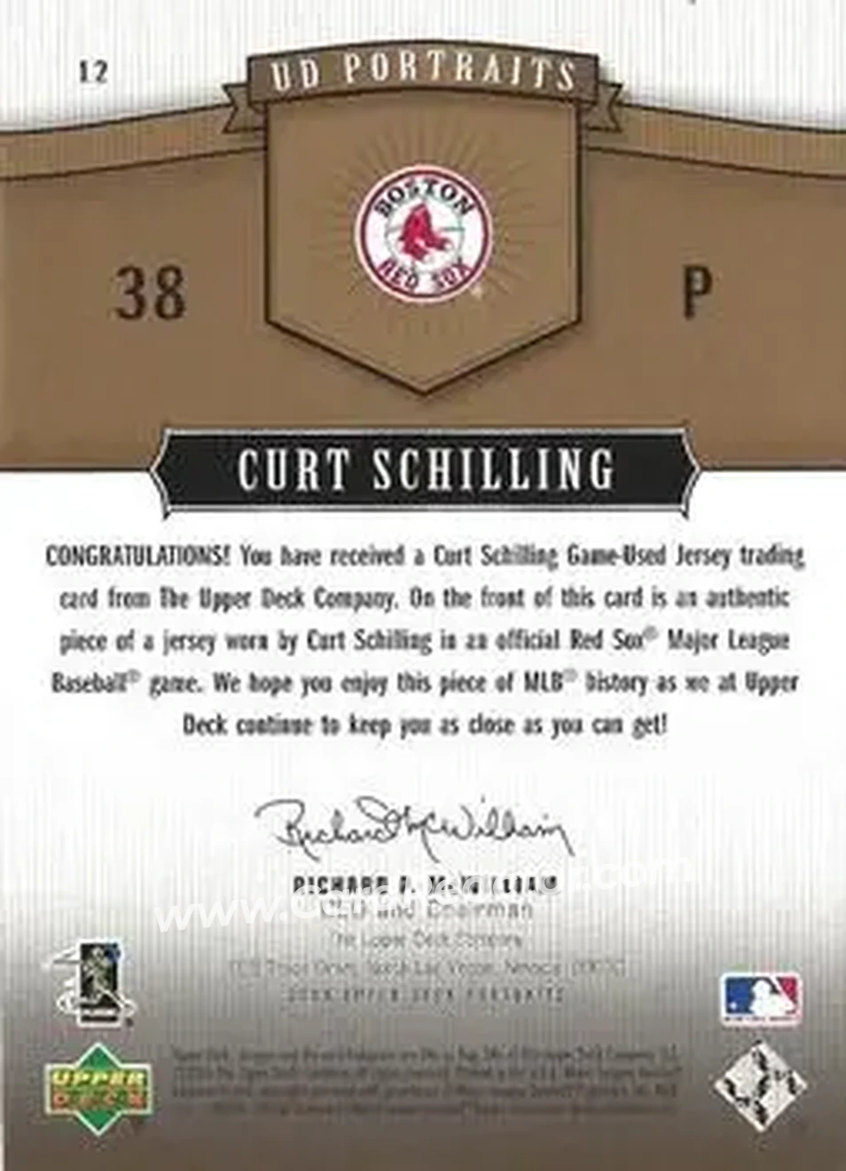 2005 Upper Deck Portraits - Jersey Gold #12 - Curt Schilling - Boston Red Sox - Back