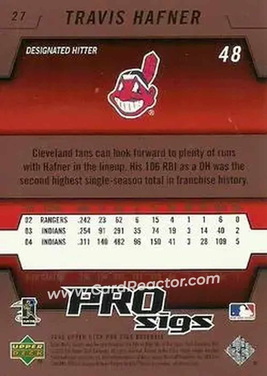 2005 Upper Deck Pro Sigs #27 - Travis Hafner - Cleveland Indians - Back 2005 Upper Deck Pro Sigs #27 - Travis Hafner - Cleveland Indians - Back