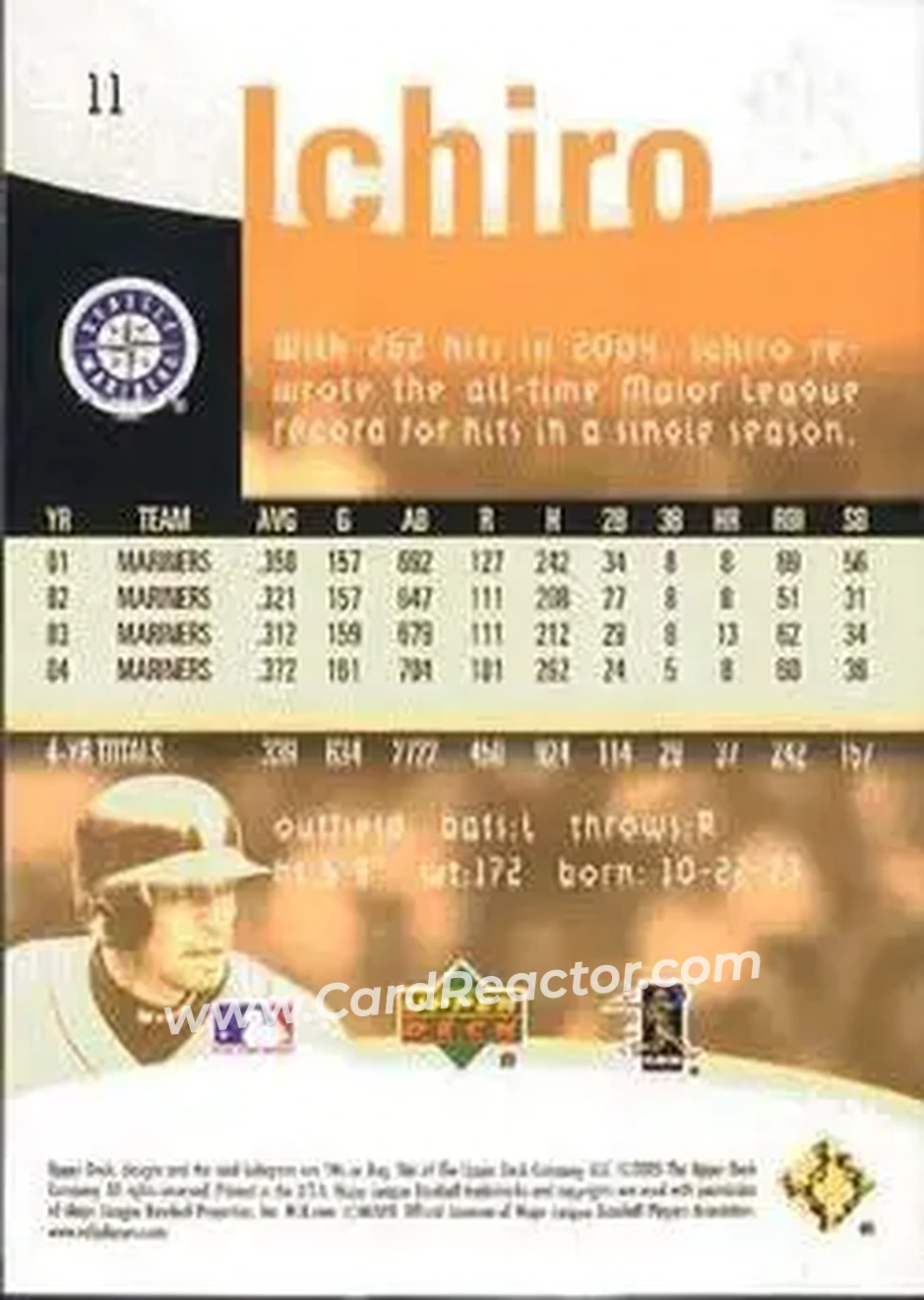 2005 Upper Deck Reflections #11 - Ichiro - Seattle Mariners - Back