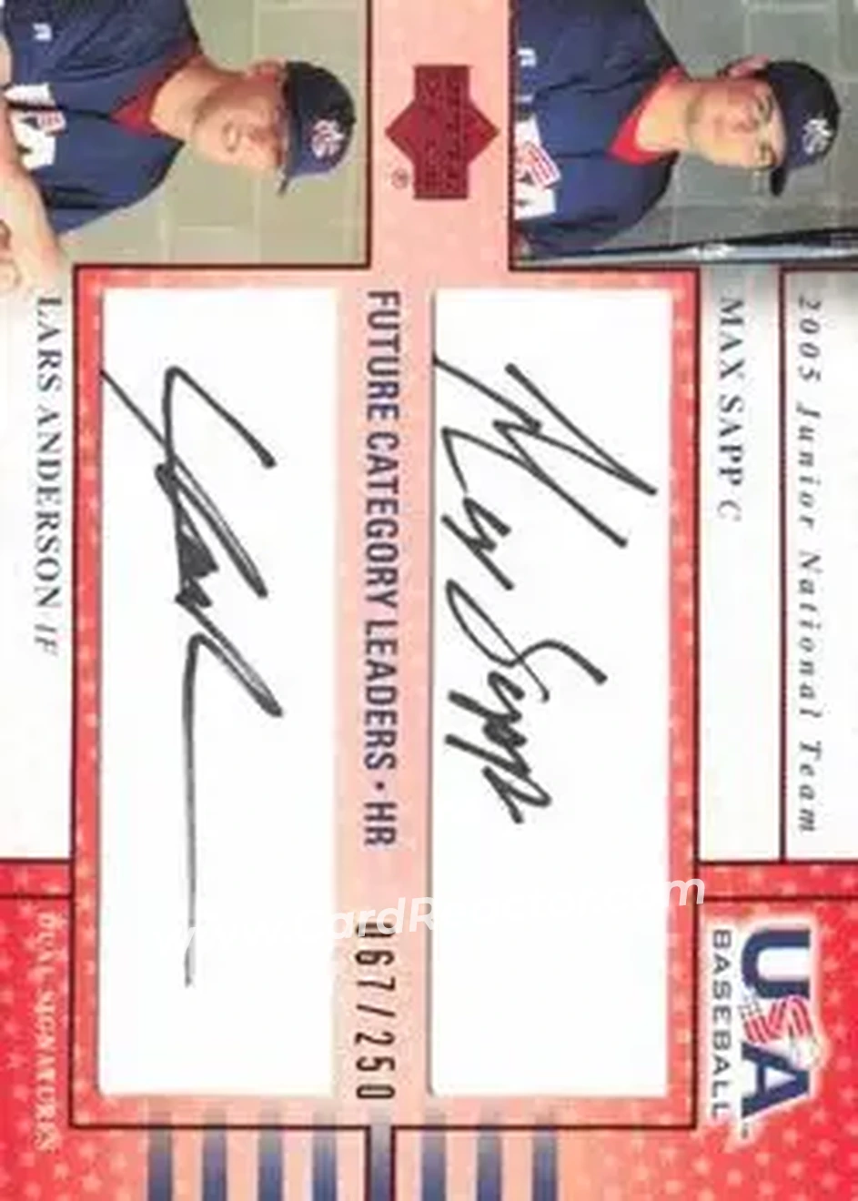 2005 Upper Deck USA Baseball Junior National Team - Future Category Leaders Dual Signature Black #USA FCL2 - Max Sapp - Lars Anderson AU, SN250 - USA - USA - Front