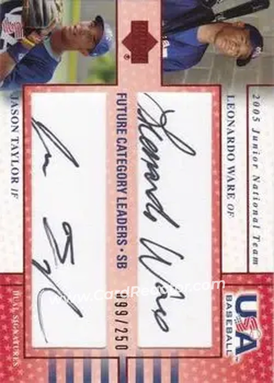 2005 Upper Deck USA Baseball Junior National Team - Future Category Leaders Dual Signature Black #USA FCL3 - Leonardo Ware - Jason Taylor AU, SN250 - USA - USA - Front