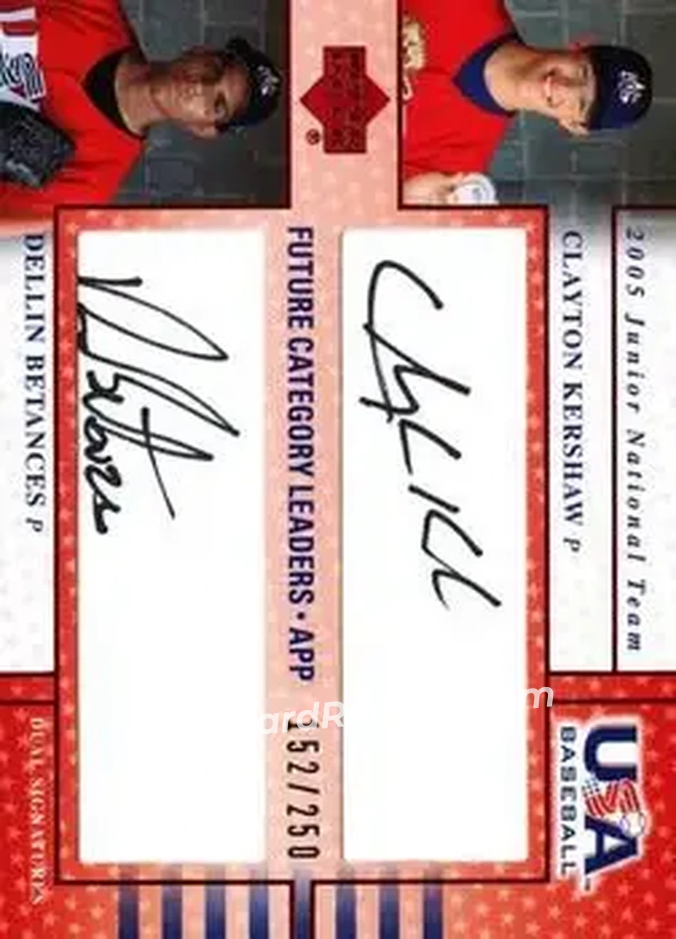 2005 Upper Deck USA Baseball Junior National Team - Future Category Leaders Dual Signature Black #USA FCL10 - Clayton Kershaw - Dellin Betances AU, SN250 - USA - USA - Front