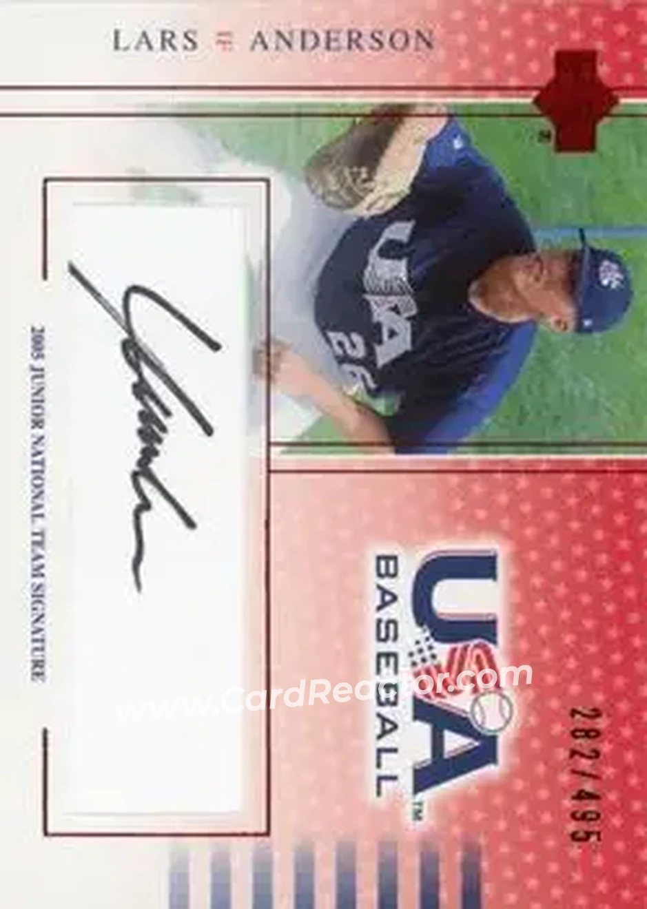 2005 Upper Deck USA Baseball Junior National Team - 2005 Junior National Team Signatures Black Ink #LA - Lars Anderson - USA - Front 2005 Upper Deck USA Baseball Junior National Team - 2005 Junior National Team Signatures Black Ink #LA - Lars Anderson - USA - Front