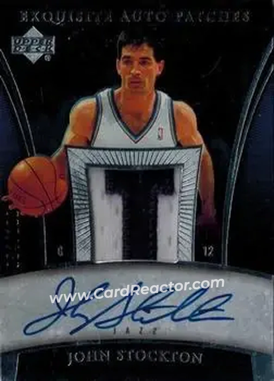 2005-06 Upper Deck Exquisite Collection - Autographs Patches #AP-JS - John Stockton - Utah Jazz - Front 2005-06 Upper Deck Exquisite Collection - Autographs Patches #AP-JS - John Stockton - Utah Jazz - Front
