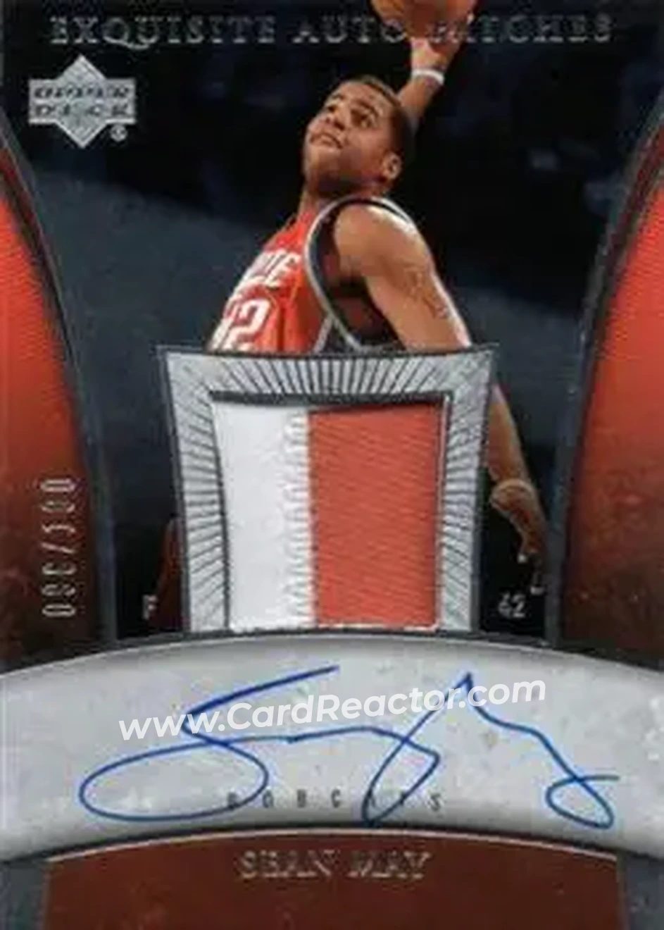 2005-06 Upper Deck Exquisite Collection - Autographs Patches #AP-SM - Sean May - Charlotte Bobcats - Front 2005-06 Upper Deck Exquisite Collection - Autographs Patches #AP-SM - Sean May - Charlotte Bobcats - Front
