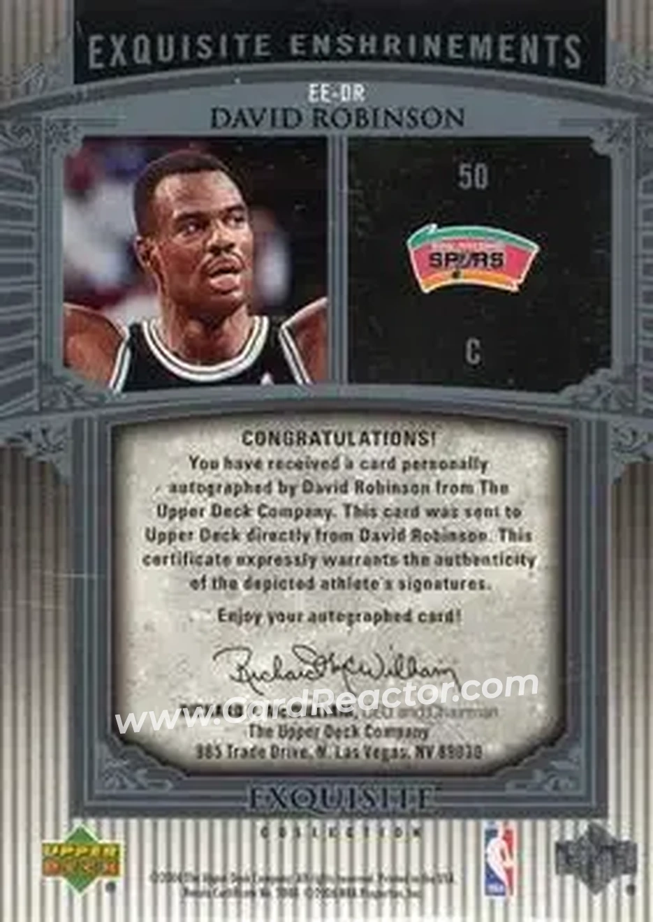 2005-06 Upper Deck Exquisite Collection - Enshrinements #EE-DR - David Robinson - San Antonio Spurs - Back