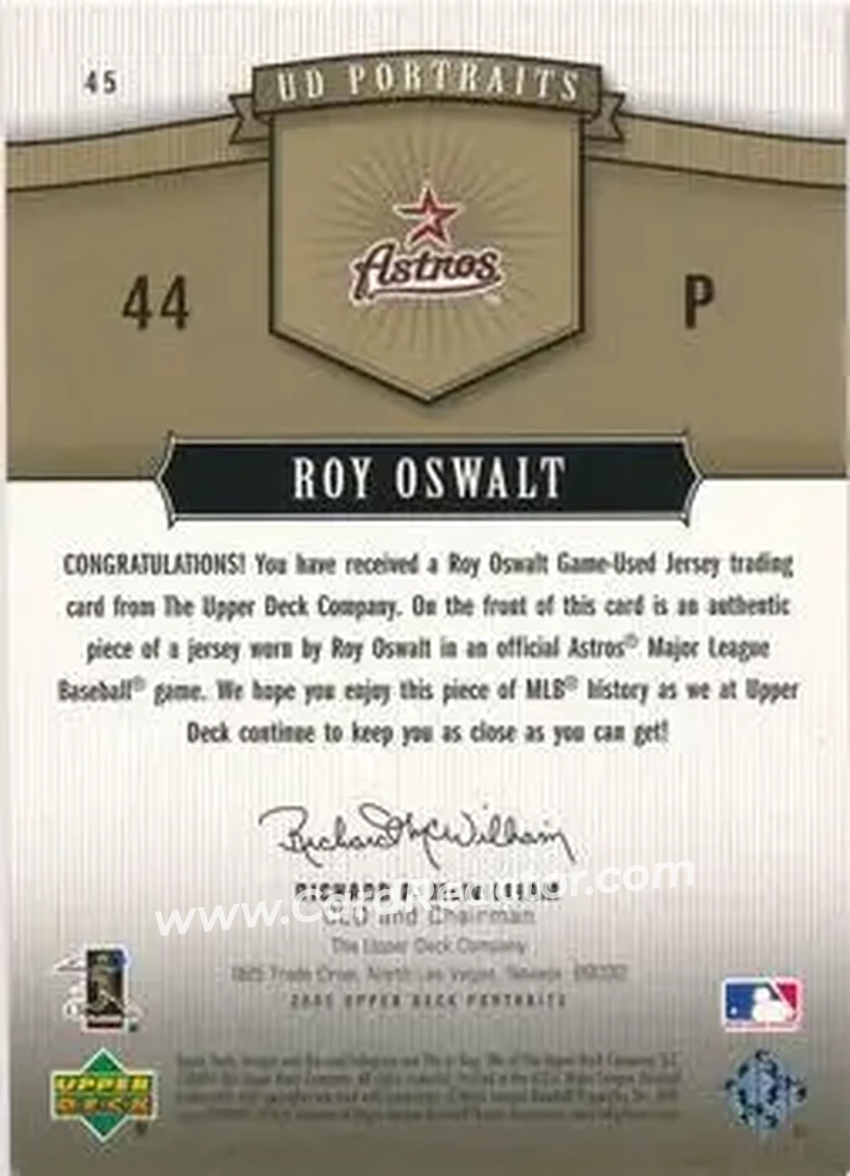 2005 Upper Deck Portraits - Jersey Gold #45 - Roy Oswalt - Houston Astros - Back
