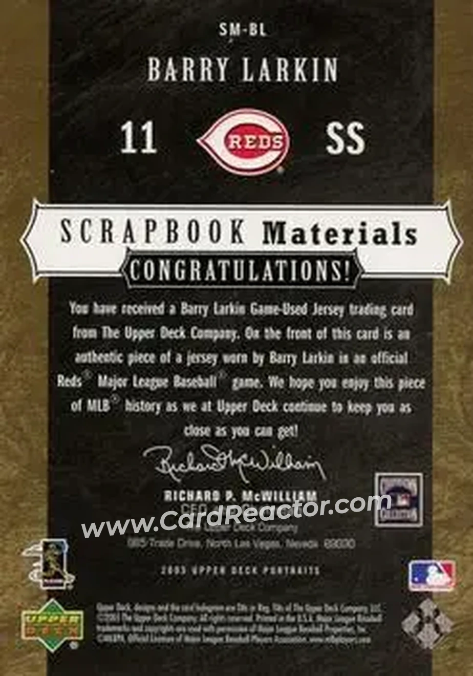 2005 Upper Deck Portraits - Scrapbook Materials #SM-BL - Barry Larkin - Cincinnati Reds - Back