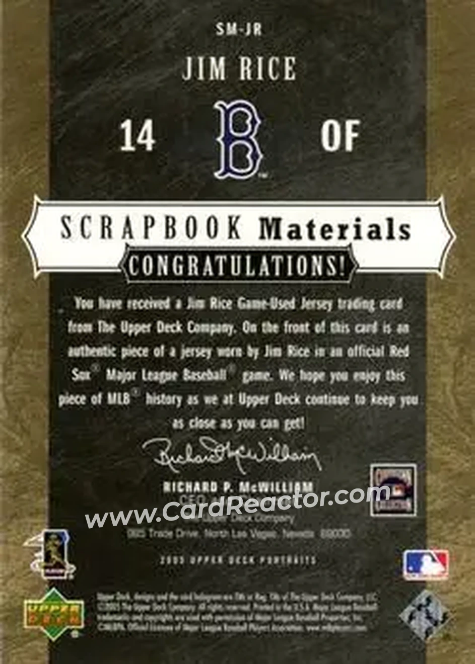 2005 Upper Deck Portraits - Scrapbook Materials #SM-JR - Jim Rice - Boston Red Sox - Back