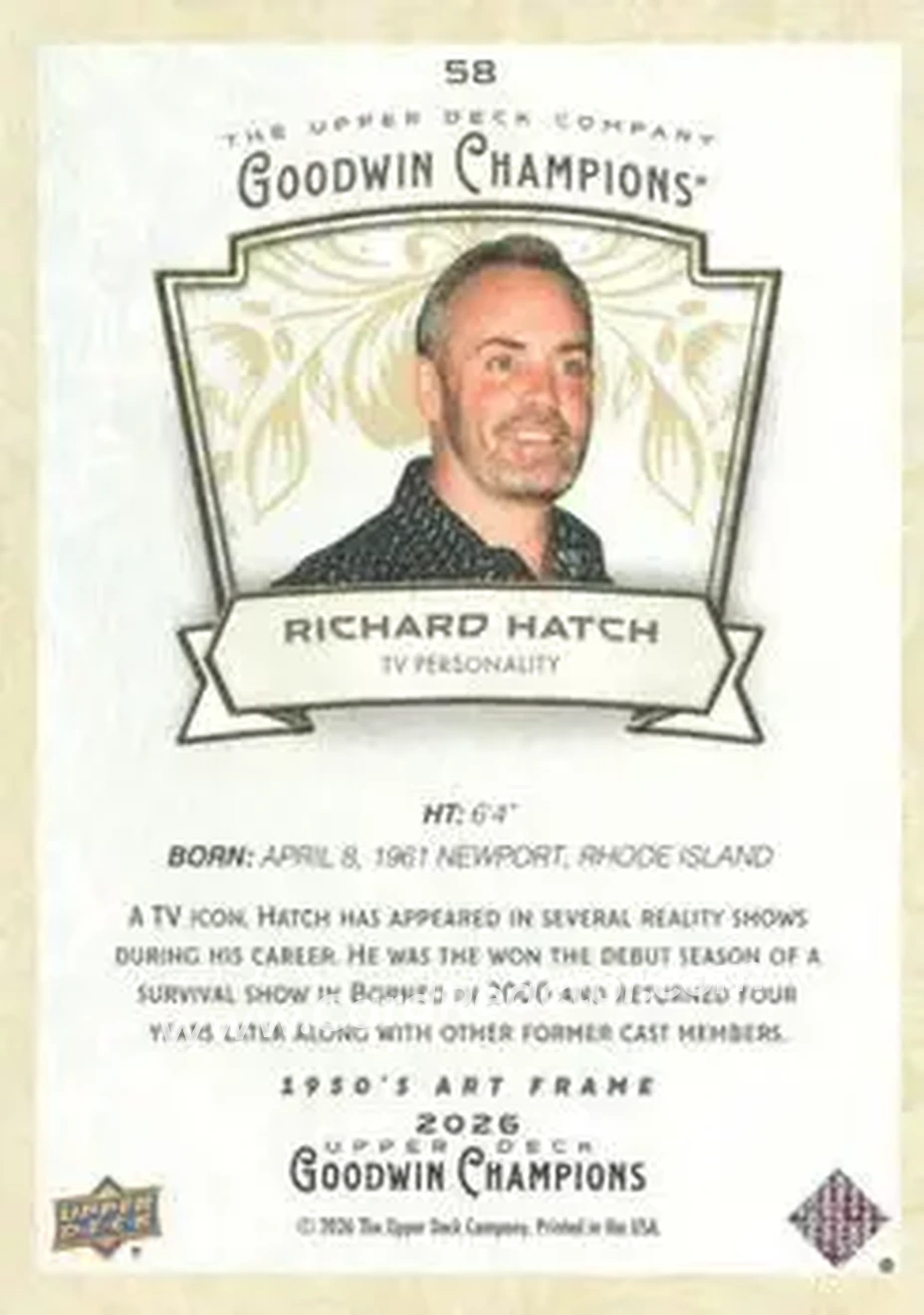 2026 Upper Deck Goodwin Champions - 1950s Art Frame Variants #58 - Richard Hatch - Back