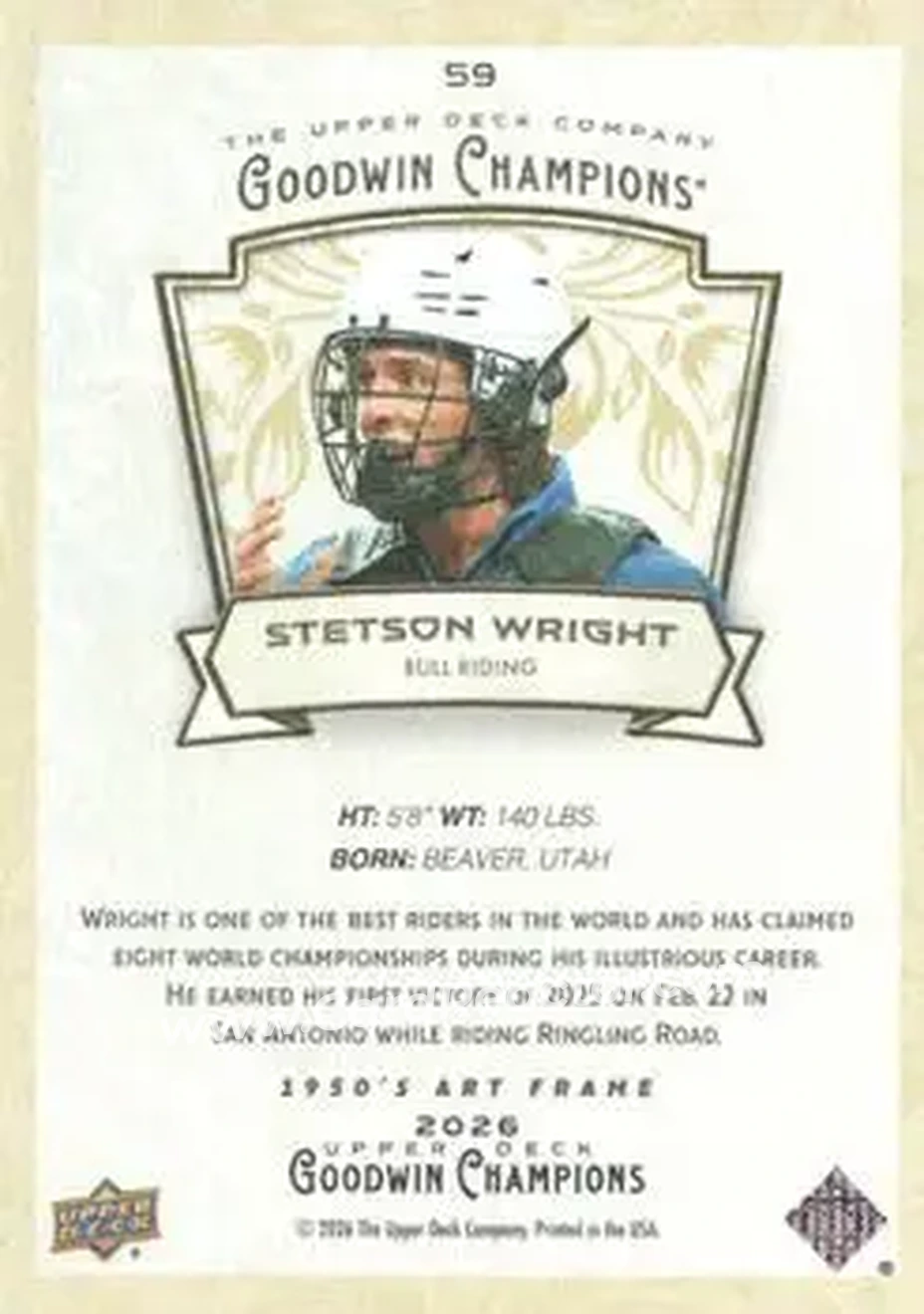 2026 Upper Deck Goodwin Champions - 1950s Art Frame Variants #59 - Stetson Wright - Back