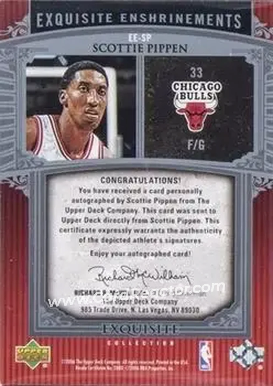 2005-06 Upper Deck Exquisite Collection - Enshrinements #EE-SP - Scottie Pippen - Chicago Bulls - Back 2005-06 Upper Deck Exquisite Collection - Enshrinements #EE-SP - Scottie Pippen - Chicago Bulls - Back