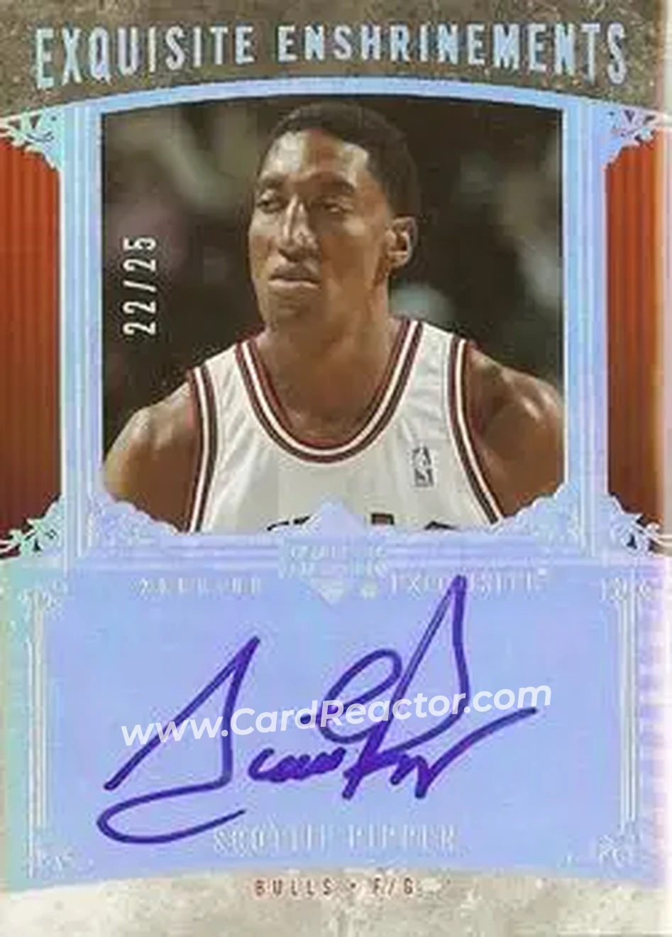 2005-06 Upper Deck Exquisite Collection - Enshrinements #EE-SP - Scottie Pippen - Chicago Bulls - Front 2005-06 Upper Deck Exquisite Collection - Enshrinements #EE-SP - Scottie Pippen - Chicago Bulls - Front