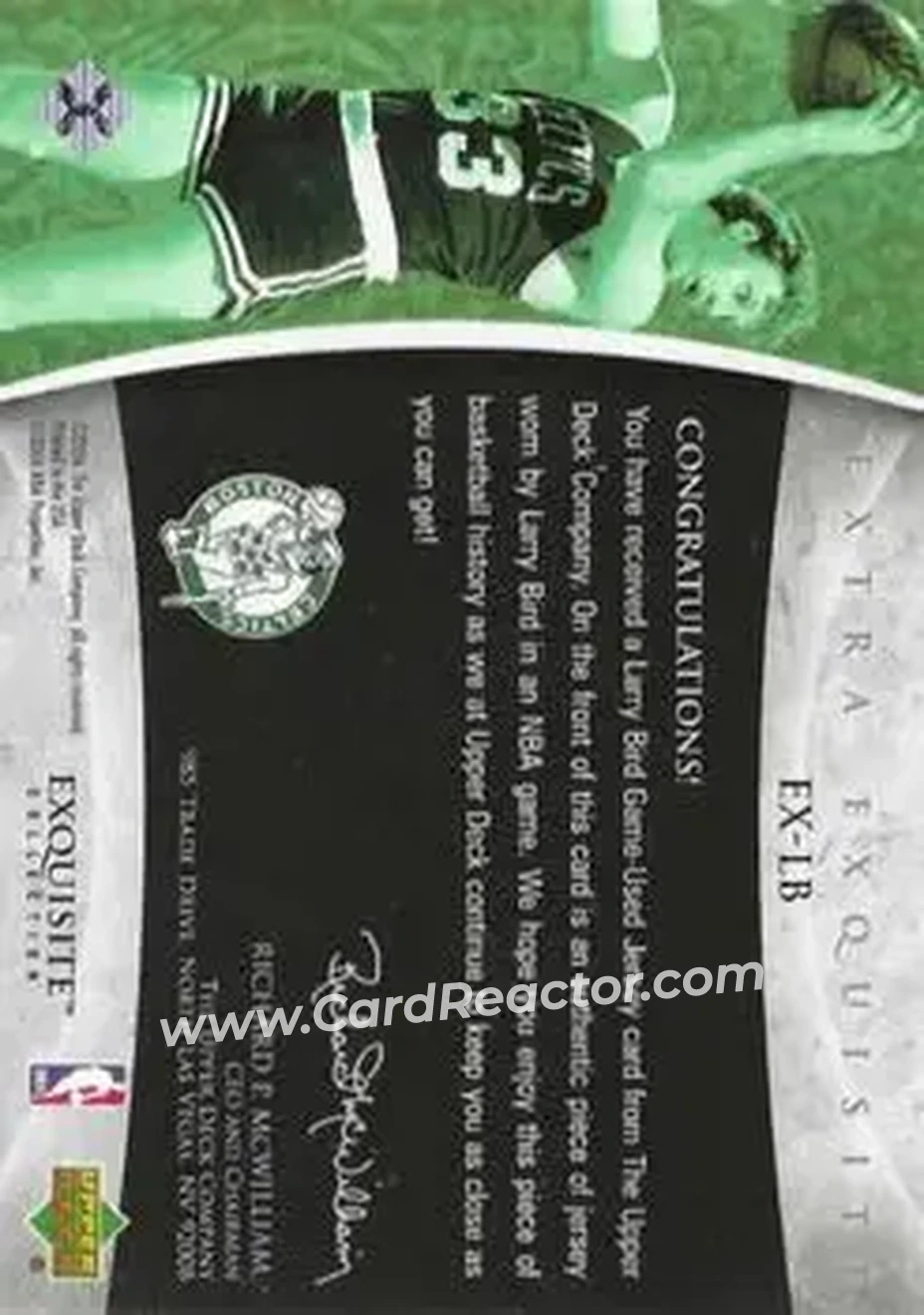 2005-06 Upper Deck Exquisite Collection - Extra Exquisite #EX-LB - Larry Bird - Boston Celtics - Back