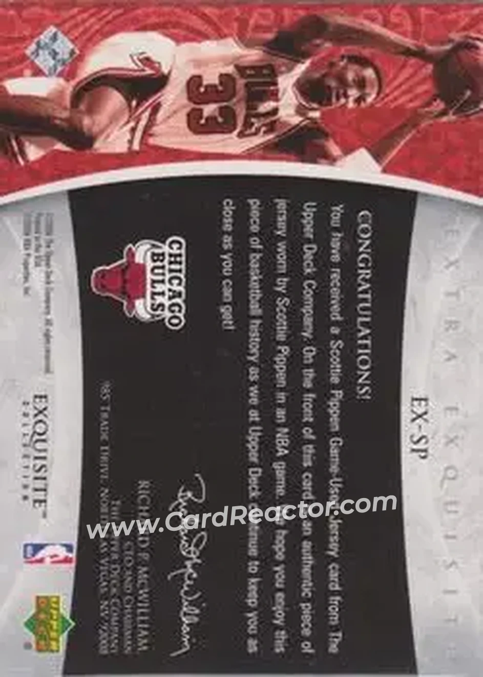 2005-06 Upper Deck Exquisite Collection - Extra Exquisite #EX-SP - Scottie Pippen - Chicago Bulls - Back