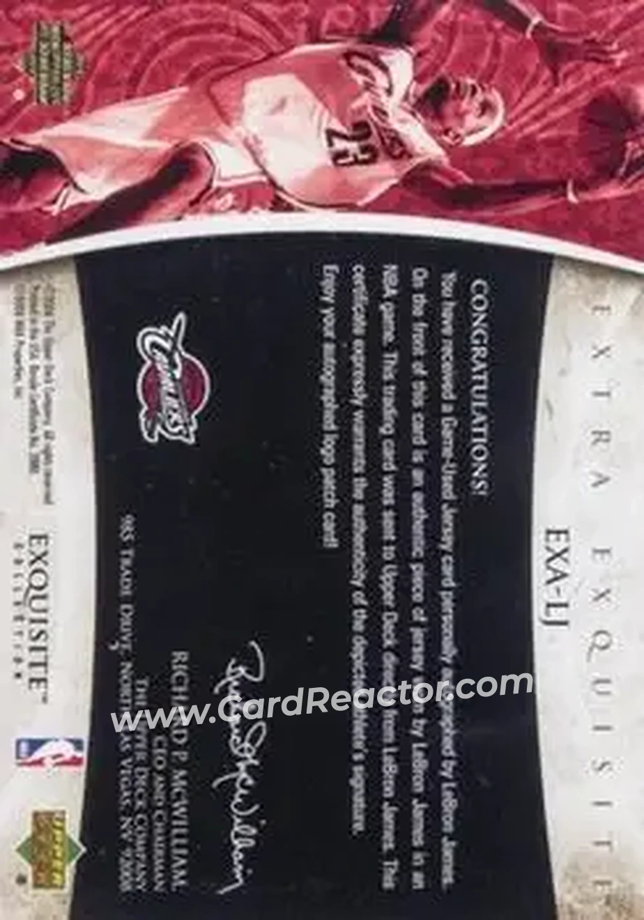 2005-06 Upper Deck Exquisite Collection - Extra Exquisite Autographs #EXA-LJ - LeBron James - Cleveland Cavaliers - Back 2005-06 Upper Deck Exquisite Collection - Extra Exquisite Autographs #EXA-LJ - LeBron James - Cleveland Cavaliers - Back