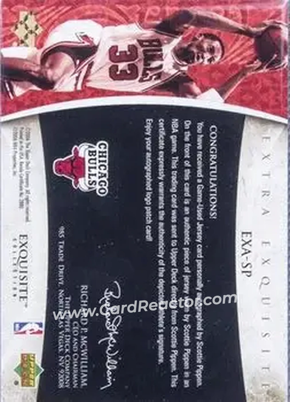 2005-06 Upper Deck Exquisite Collection - Extra Exquisite Autographs #EXA-SP - Scottie Pippen - Chicago Bulls - Back