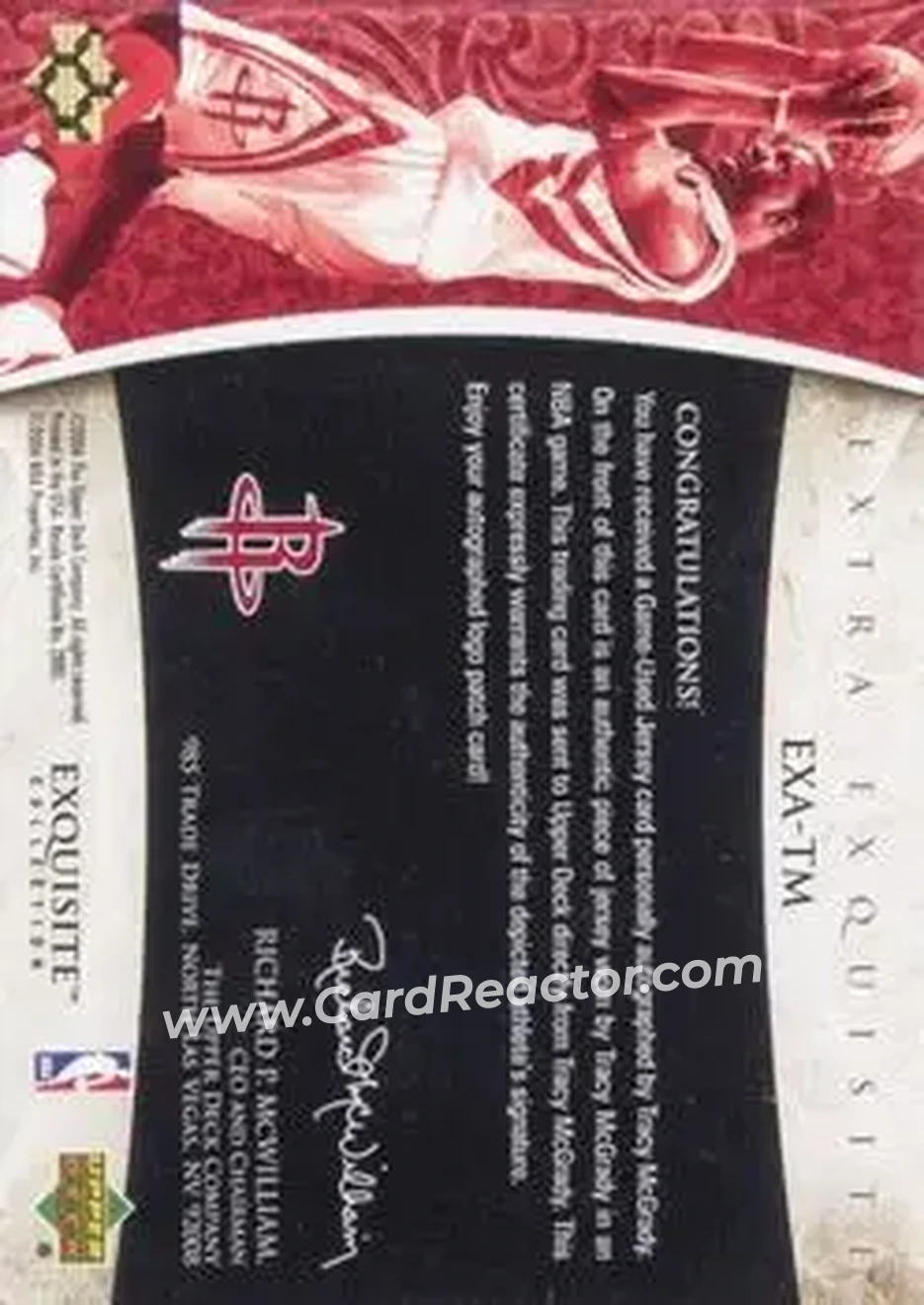 2005-06 Upper Deck Exquisite Collection - Extra Exquisite Autographs #EXA-TM - Tracy McGrady - Houston Rockets - Back 2005-06 Upper Deck Exquisite Collection - Extra Exquisite Autographs #EXA-TM - Tracy McGrady - Houston Rockets - Back