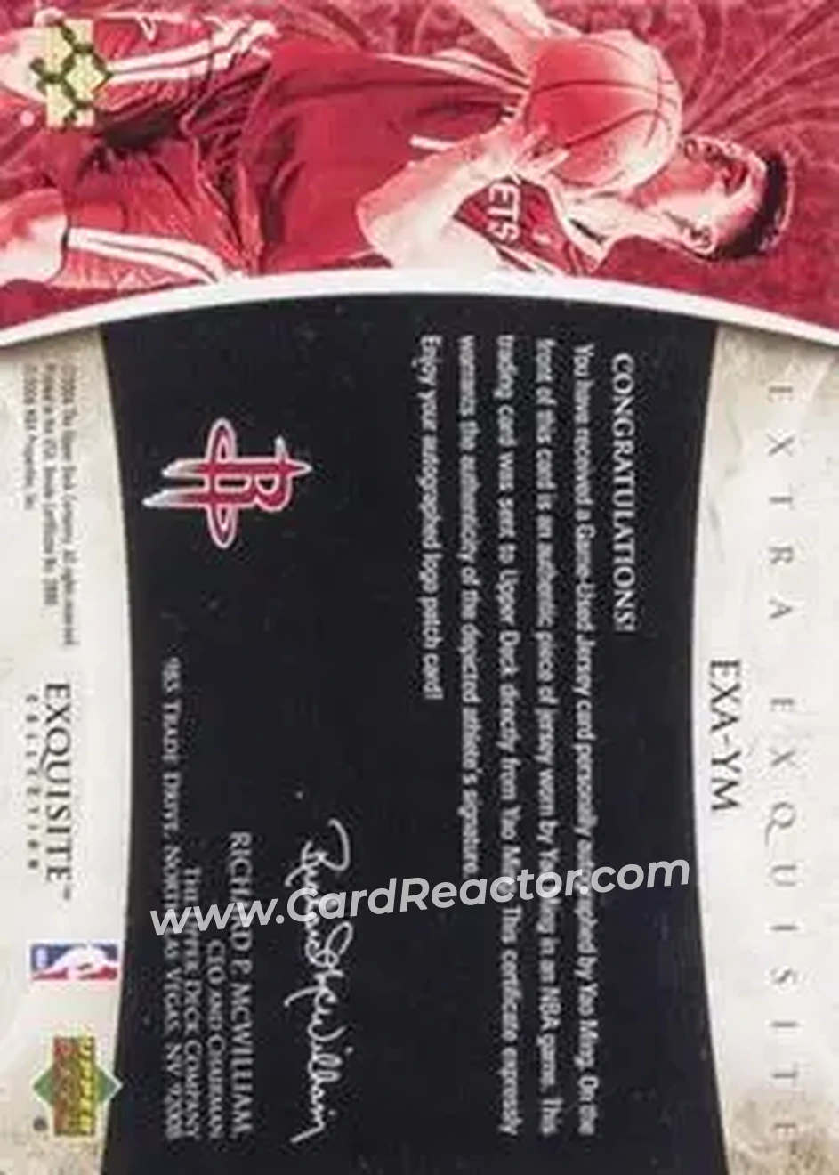 2005-06 Upper Deck Exquisite Collection - Extra Exquisite Autographs #EXA-YM - Yao Ming - Houston Rockets - Back