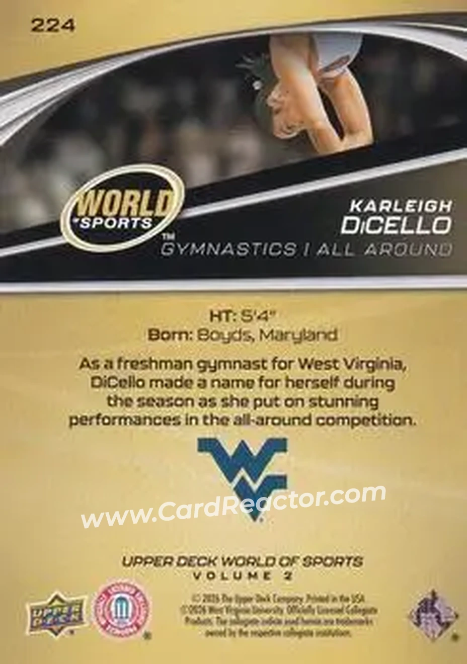 2026 Upper Deck World of Sports Volume II #224 - Karleigh DiCello - West Virginia Mountaineers - Back