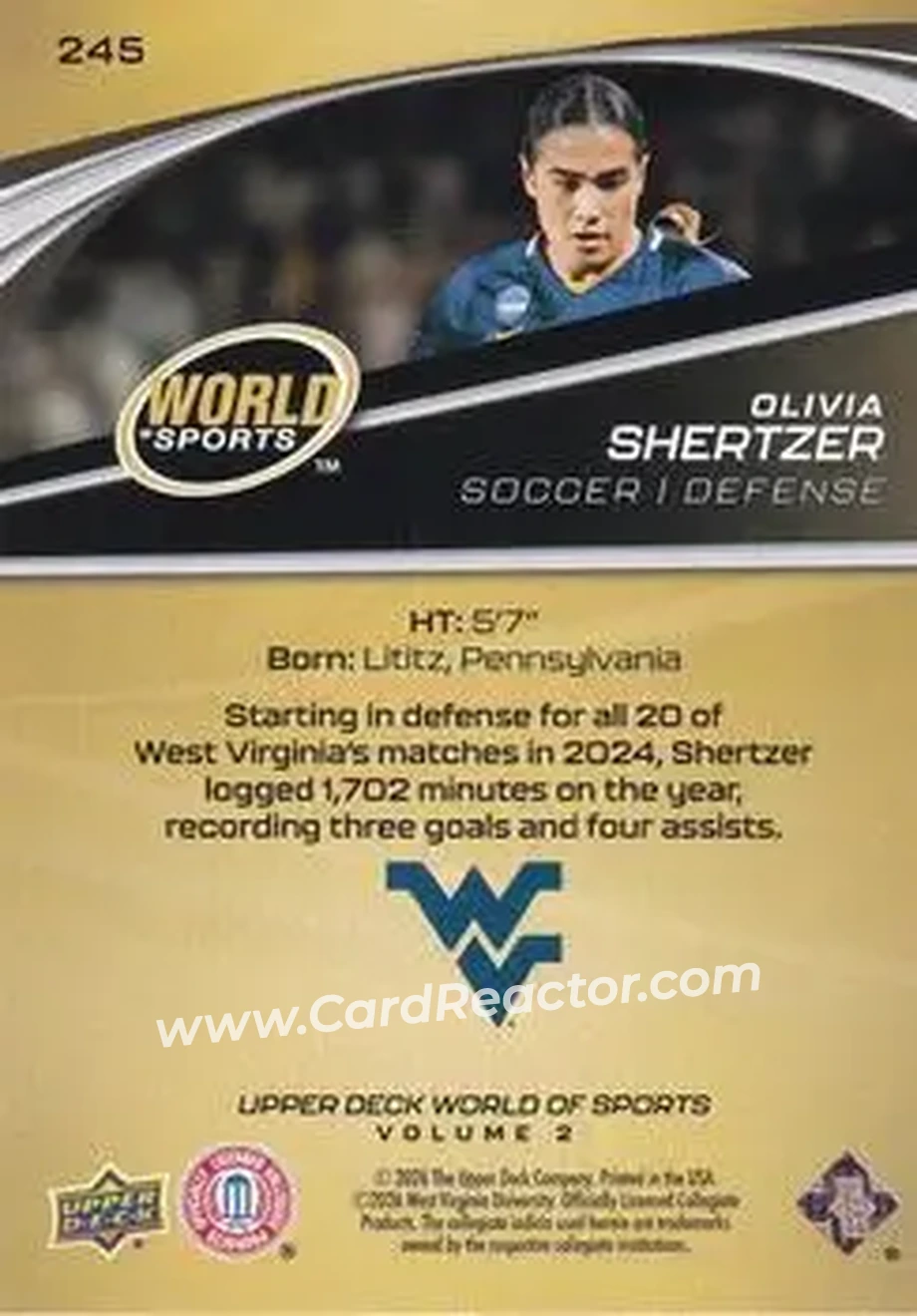 2026 Upper Deck World of Sports Volume II #245 - Olivia Shertzer - West Virginia Mountaineers - Back