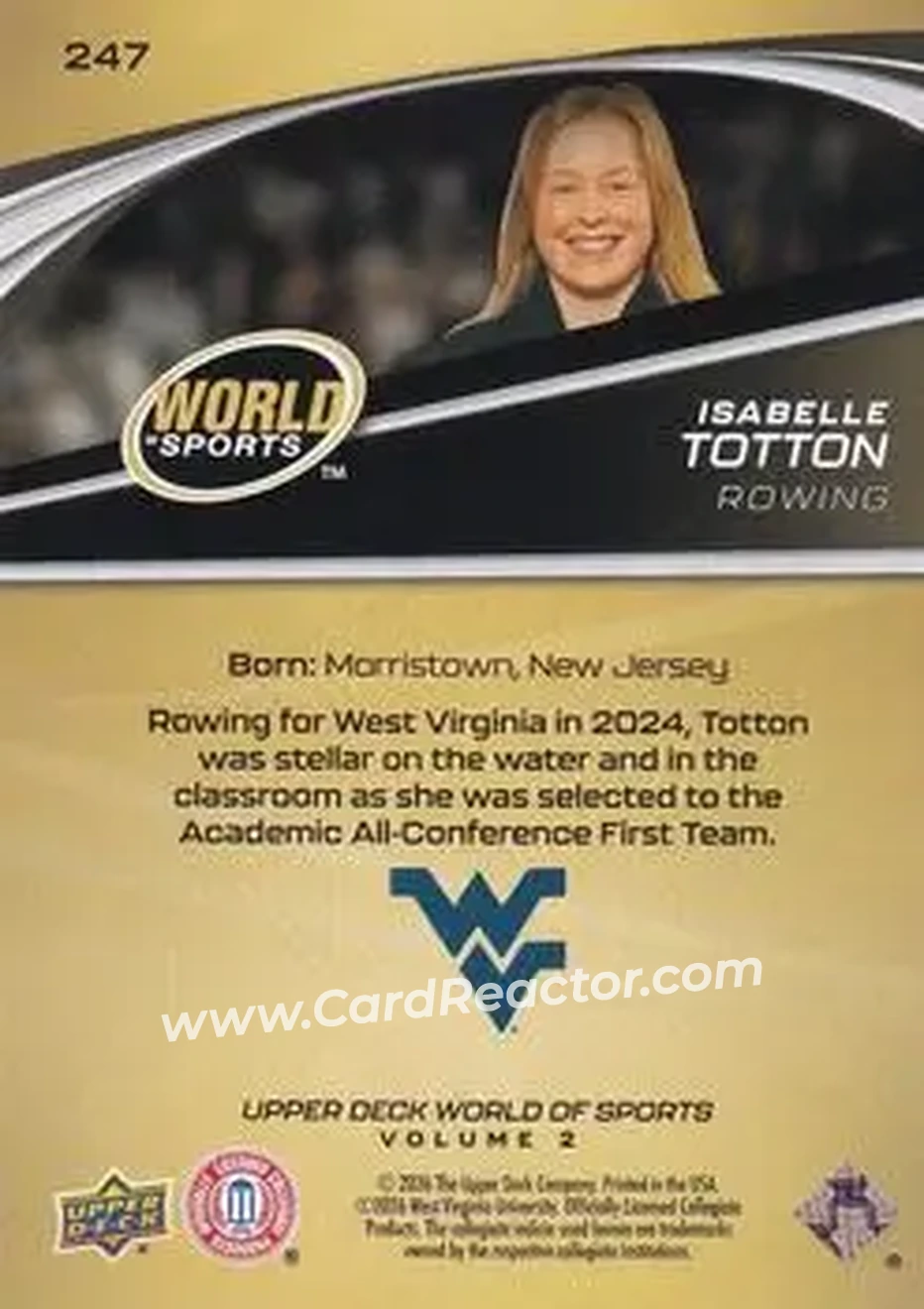 2026 Upper Deck World of Sports Volume II #247 - Isabelle Totton - West Virginia Mountaineers - Back