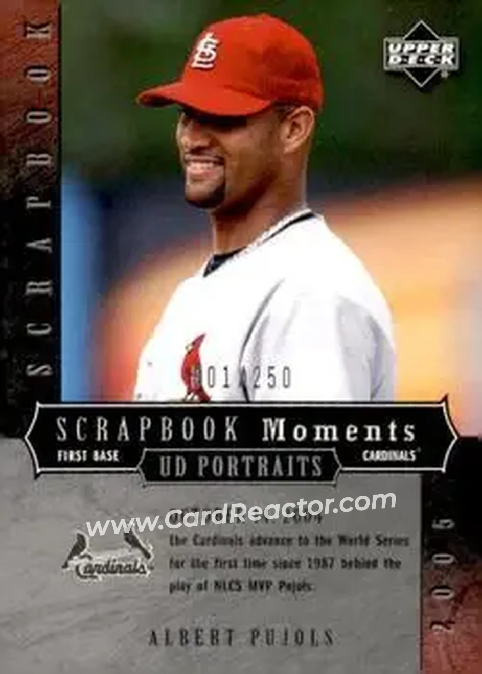 2005 Upper Deck Portraits - Scrapbook Moments #SM-AP - Albert Pujols - St. Louis Cardinals - Front 2005 Upper Deck Portraits - Scrapbook Moments #SM-AP - Albert Pujols - St. Louis Cardinals - Front