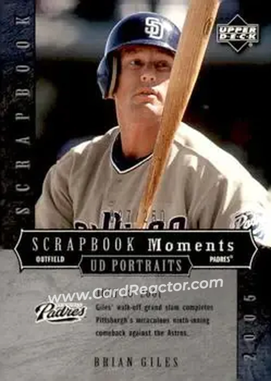 2005 Upper Deck Portraits - Scrapbook Moments #SM-BG - Brian Giles - San Diego Padres - Front 2005 Upper Deck Portraits - Scrapbook Moments #SM-BG - Brian Giles - San Diego Padres - Front