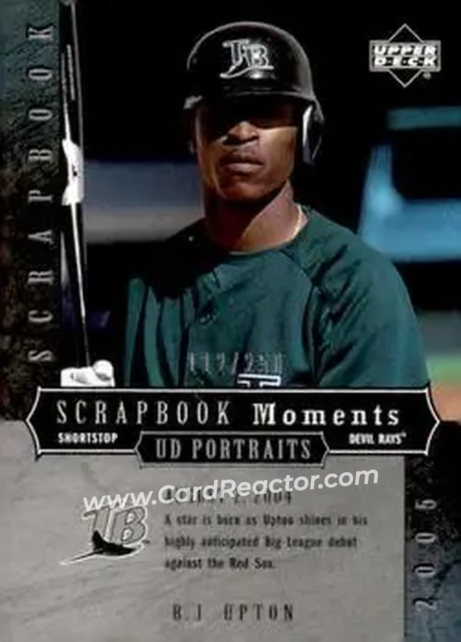 2005 Upper Deck Portraits - Scrapbook Moments #SM-BU - B.J. Upton - Tampa Bay Devil Rays - Front