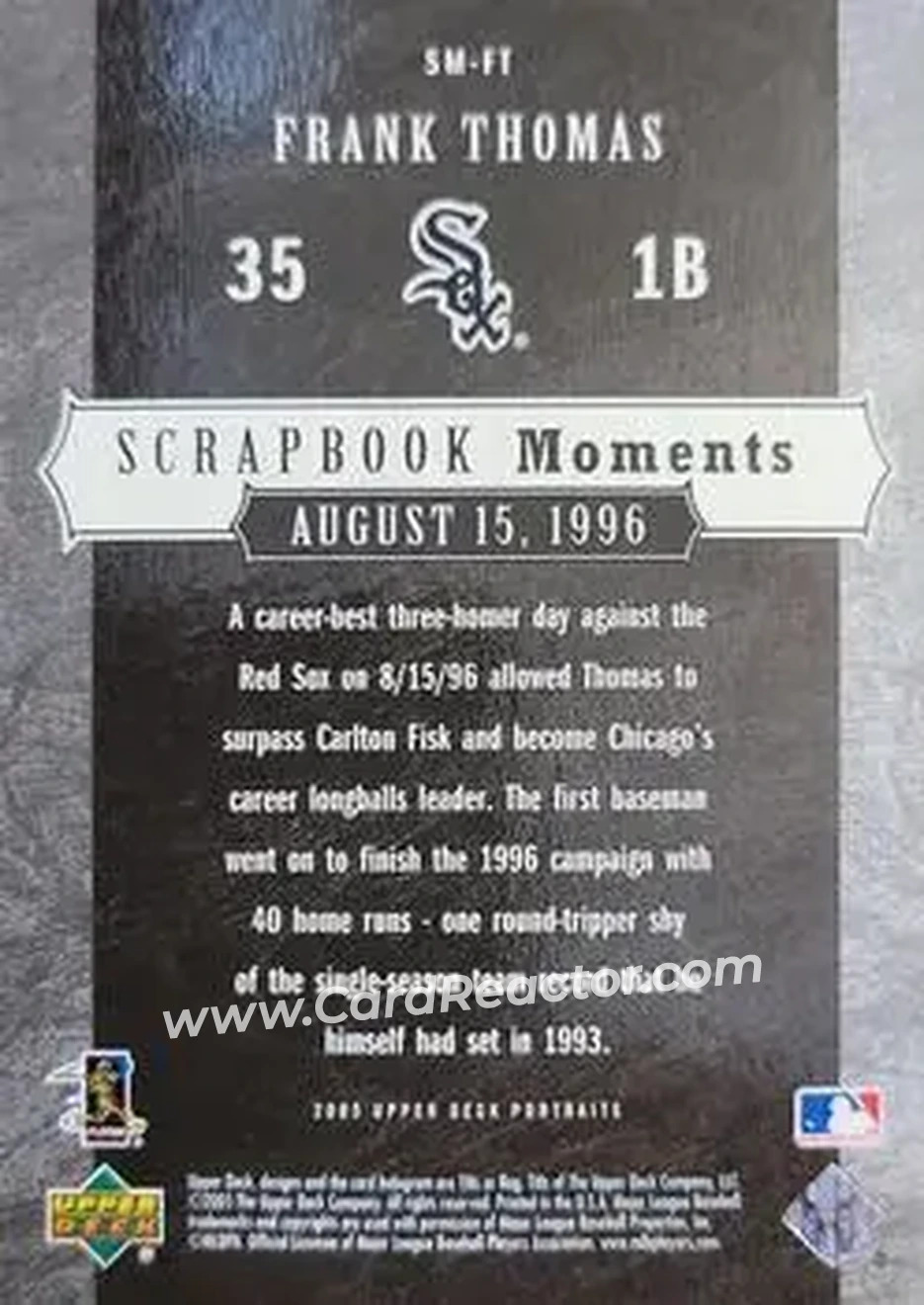 2005 Upper Deck Portraits - Scrapbook Moments #SM-FT - Frank Thomas - Chicago White Sox - Back