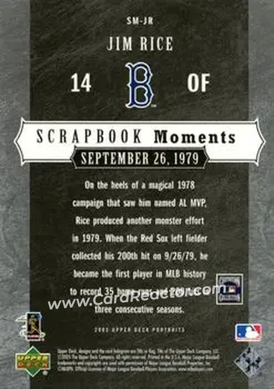 2005 Upper Deck Portraits - Scrapbook Moments #SM-JR - Jim Rice - Boston Red Sox - Back