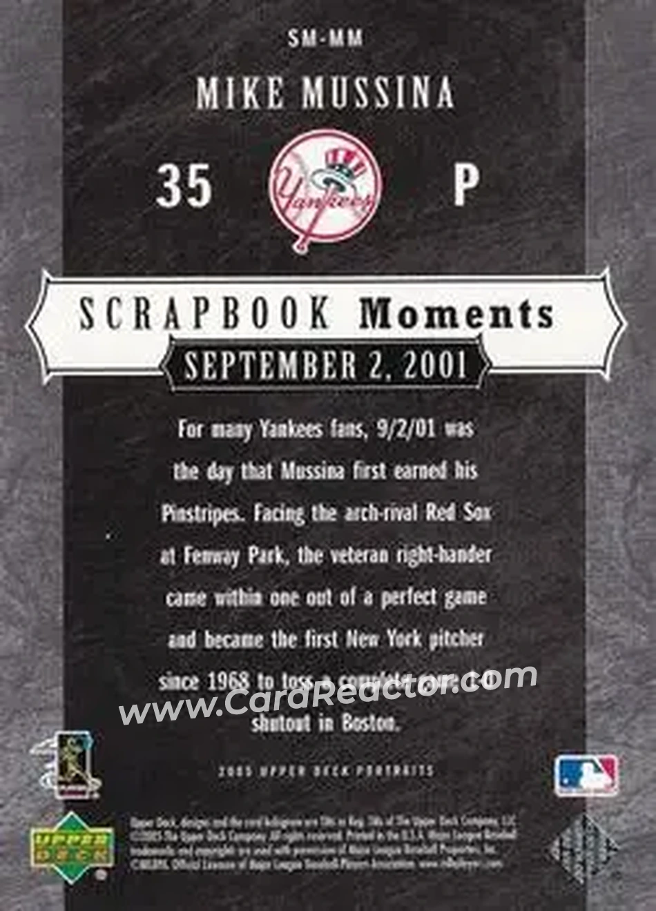 2005 Upper Deck Portraits - Scrapbook Moments #SM-MM - Mike Mussina - New York Yankees - Back
