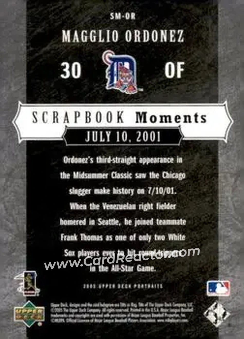 2005 Upper Deck Portraits - Scrapbook Moments #SM-OR - Magglio Ordonez - Detroit Tigers - Back