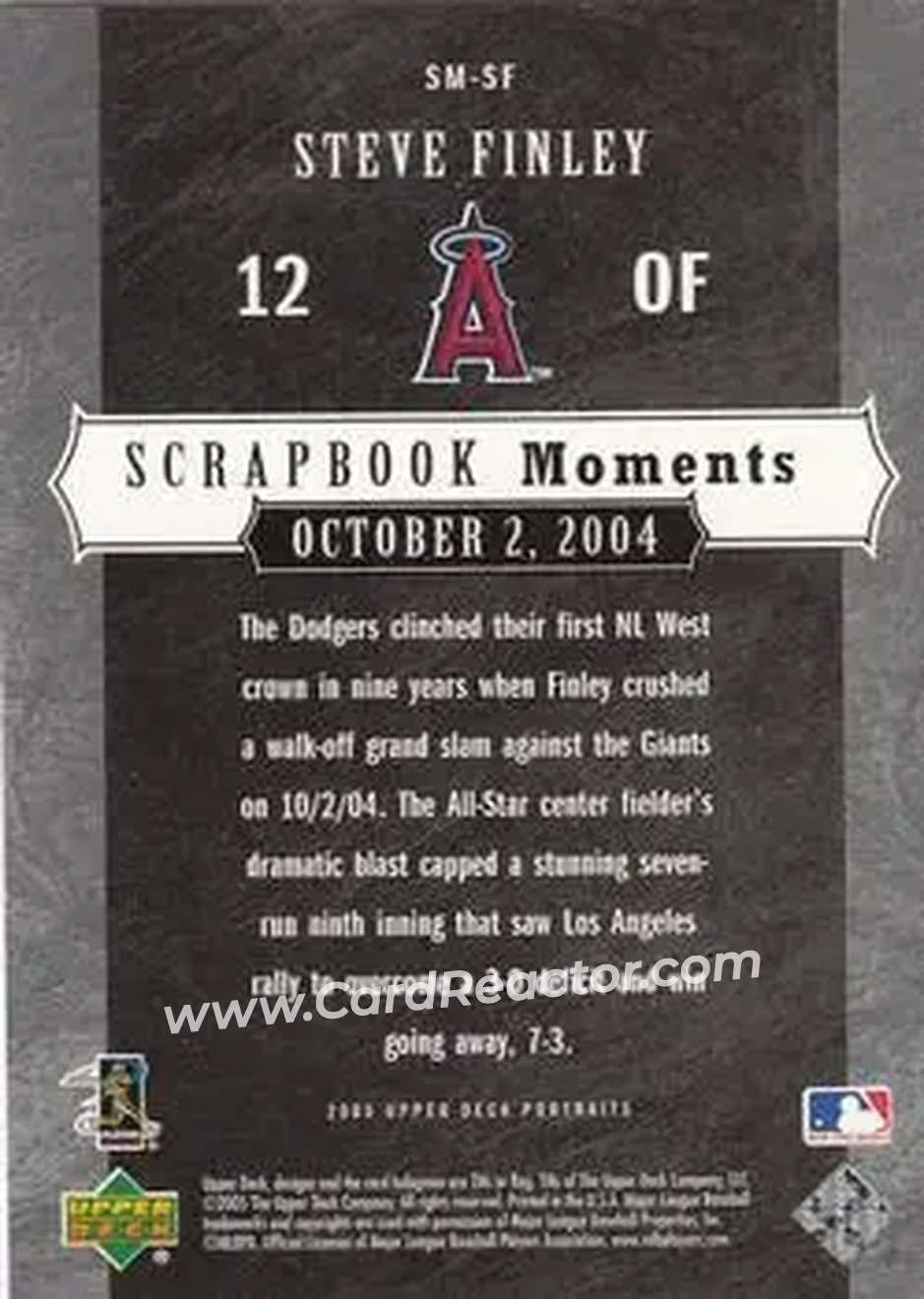 2005 Upper Deck Portraits - Scrapbook Moments #SM-SF - Steve Finley - Anaheim Angels - Back