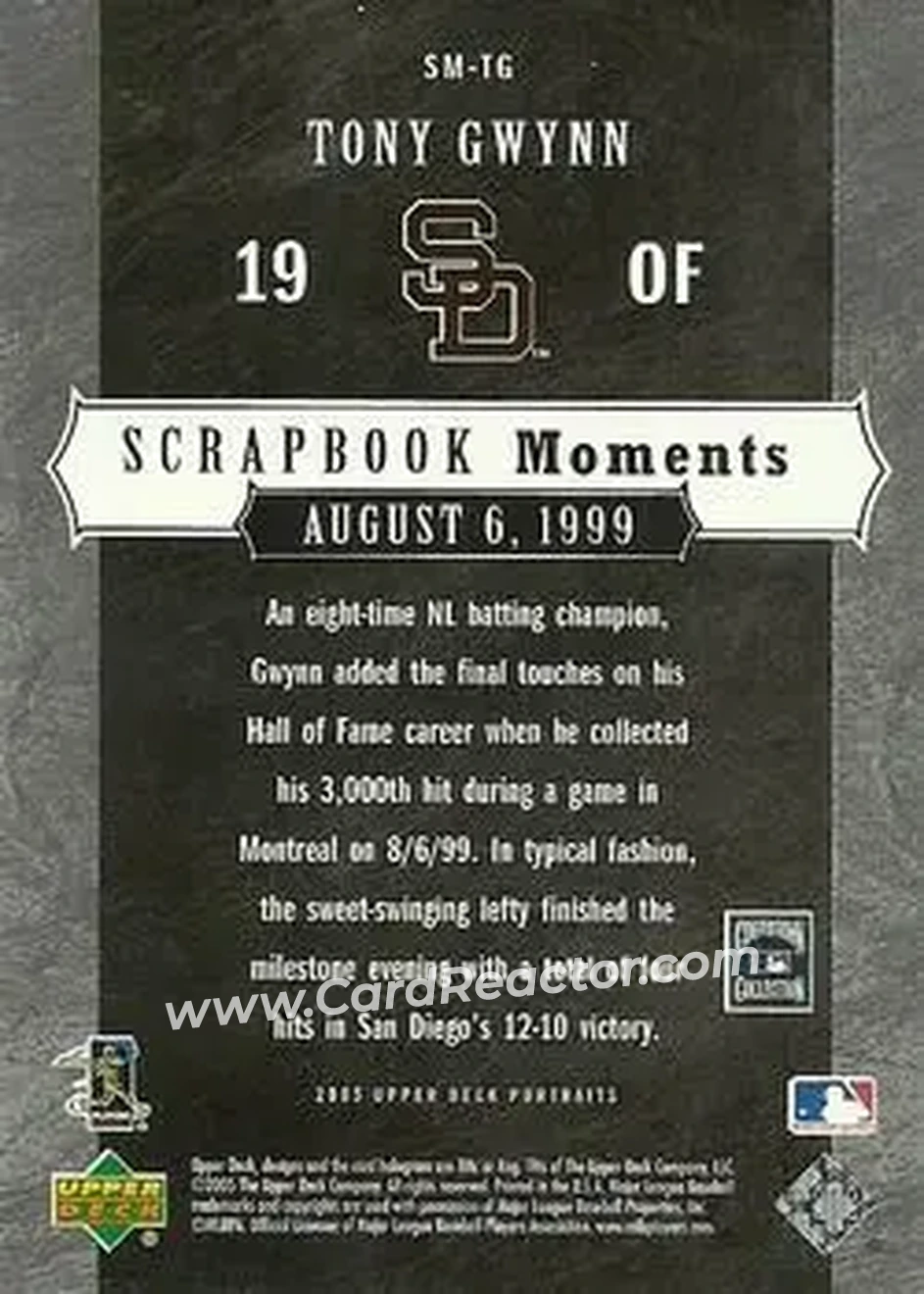 2005 Upper Deck Portraits - Scrapbook Moments #SM-TG - Tony Gwynn - San Diego Padres - Back