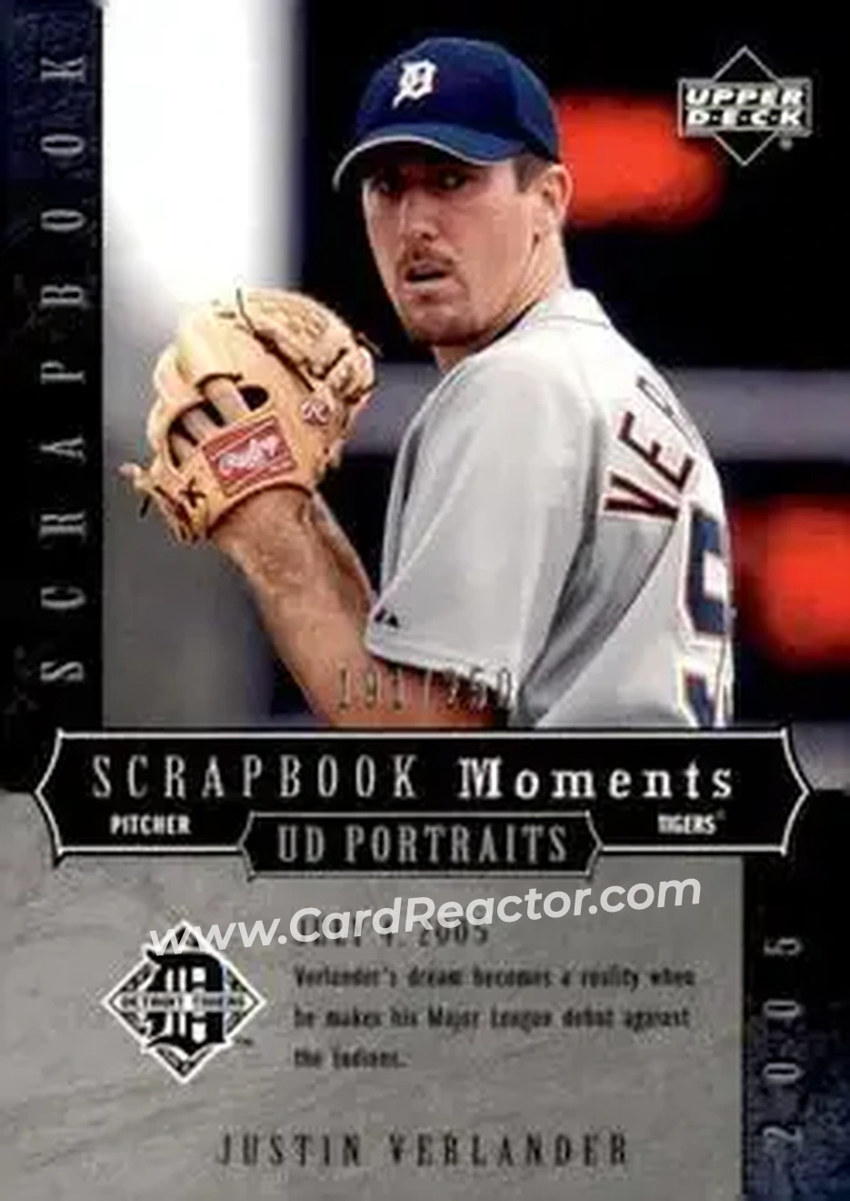 2005 Upper Deck Portraits - Scrapbook Moments #SM-VE - Justin Verlander - Detroit Tigers - Front