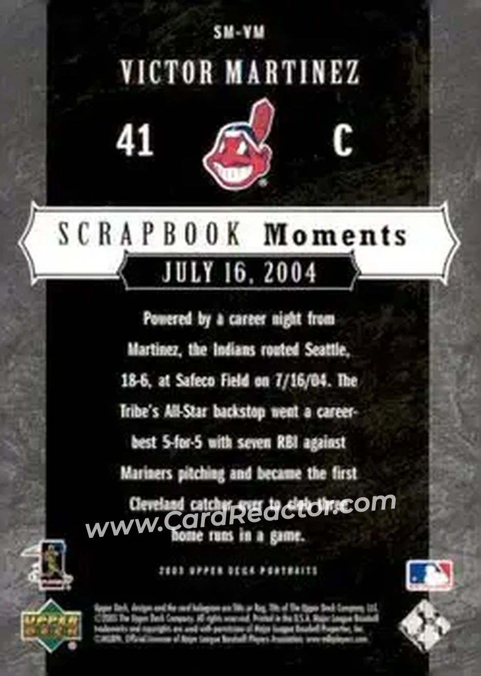 2005 Upper Deck Portraits - Scrapbook Moments #SM-VM - Victor Martinez - Cleveland Indians - Back