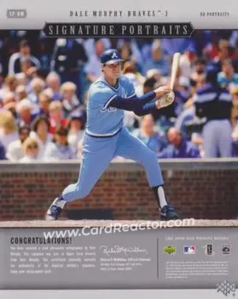 2005 Upper Deck Portraits - Signature Portraits Auto 8 x 10 #SP-DM - Dale Murphy - Atlanta Braves - Back