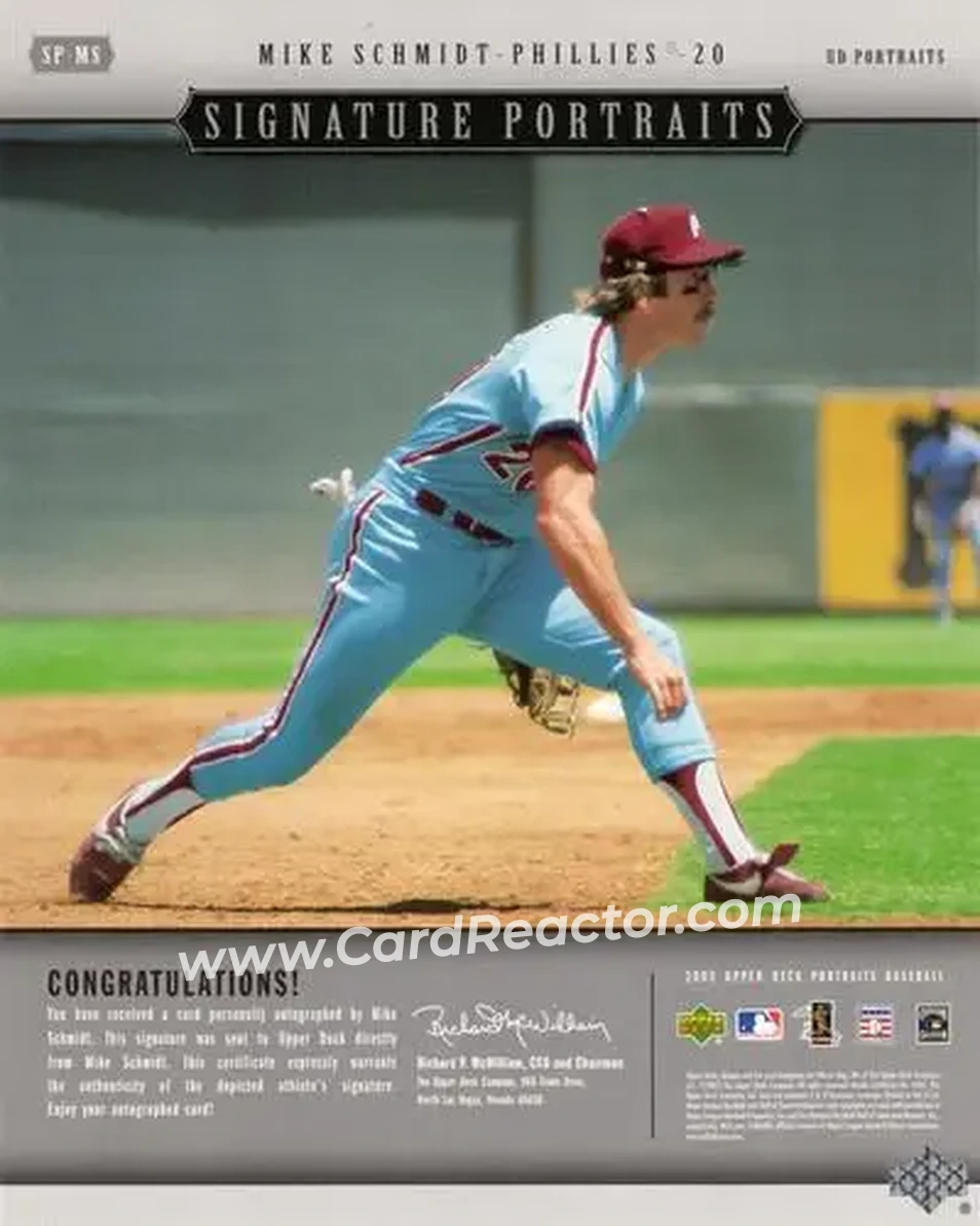 2005 Upper Deck Portraits - Signature Portraits Auto 8 x 10 #SP-MS - Mike Schmidt - Philadelphia Phillies - Back 2005 Upper Deck Portraits - Signature Portraits Auto 8 x 10 #SP-MS - Mike Schmidt - Philadelphia Phillies - Back