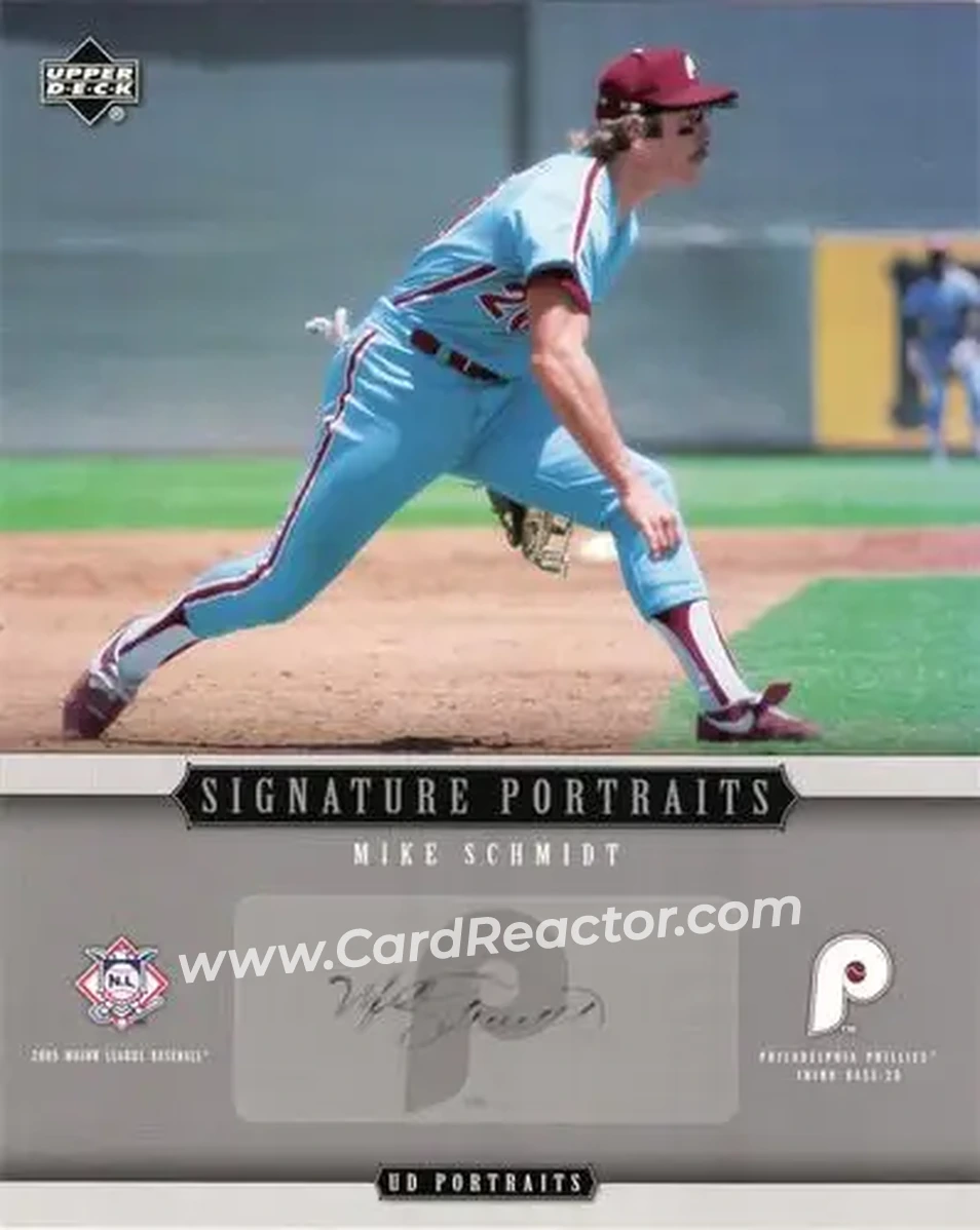 2005 Upper Deck Portraits - Signature Portraits Auto 8 x 10 #SP-MS - Mike Schmidt - Philadelphia Phillies - Front 2005 Upper Deck Portraits - Signature Portraits Auto 8 x 10 #SP-MS - Mike Schmidt - Philadelphia Phillies - Front
