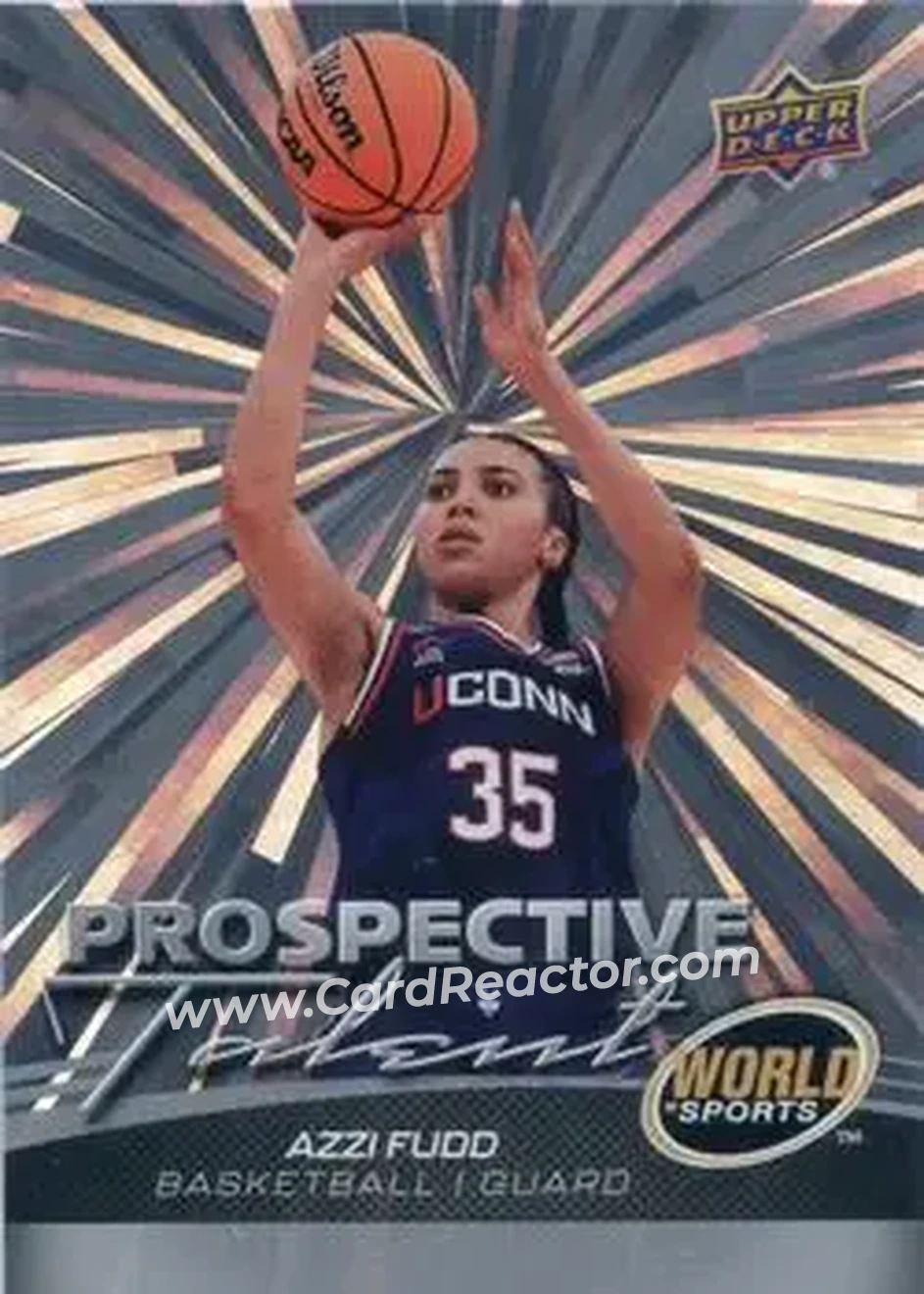2026 Upper Deck World of Sports Volume II - Prospective Talent Outburst Foilboard #396 - Azzi Fudd - Connecticut Huskies - Front 2026 Upper Deck World of Sports Volume II - Prospective Talent Outburst Foilboard #396 - Azzi Fudd - Connecticut Huskies - Front