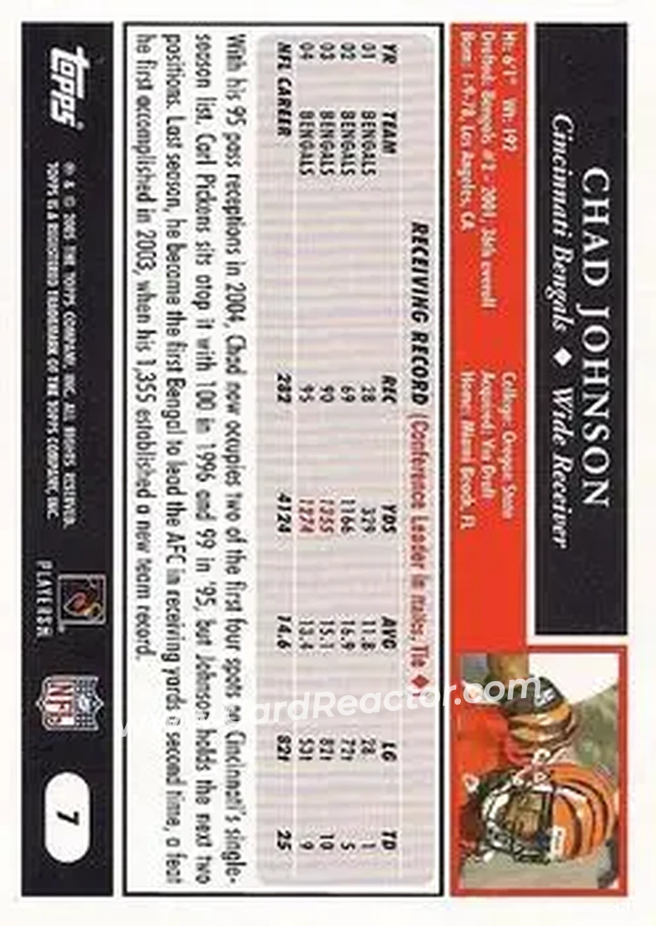 2005 Topps #7 - Chad Ochocinco - Cincinnati Bengals - Back 2005 Topps #7 - Chad Ochocinco - Cincinnati Bengals - Back