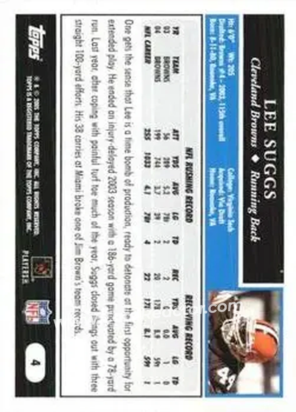 2005 Topps 1st Edition #4 - Lee Suggs - Cleveland Browns - Back