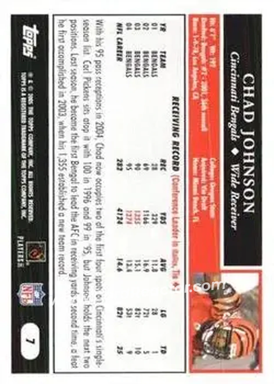 2005 Topps 1st Edition #7 - Chad Ochocinco - Cincinnati Bengals - Back