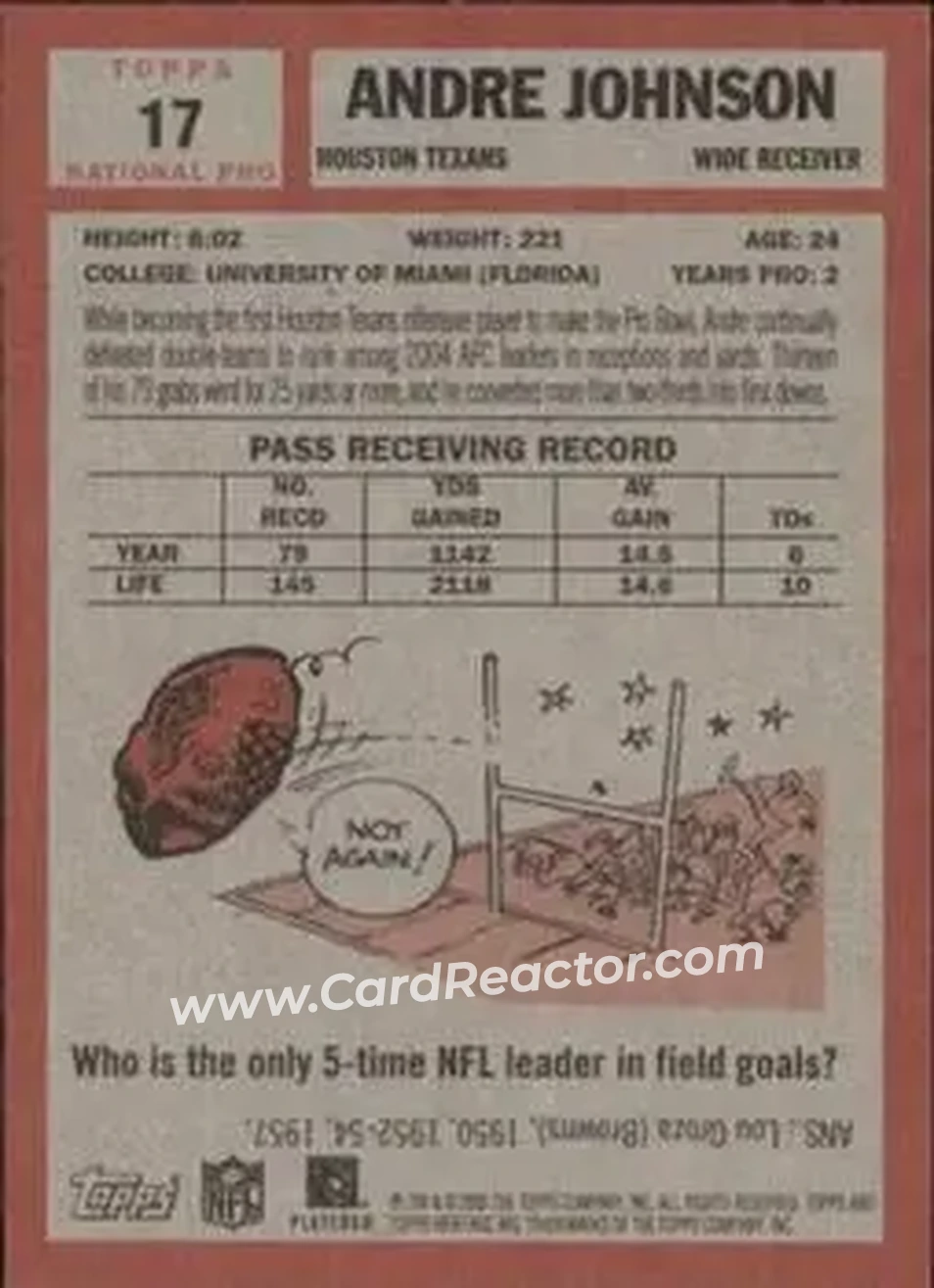 2005 Topps Heritage #17 - Andre Johnson - Houston Texans - Back
