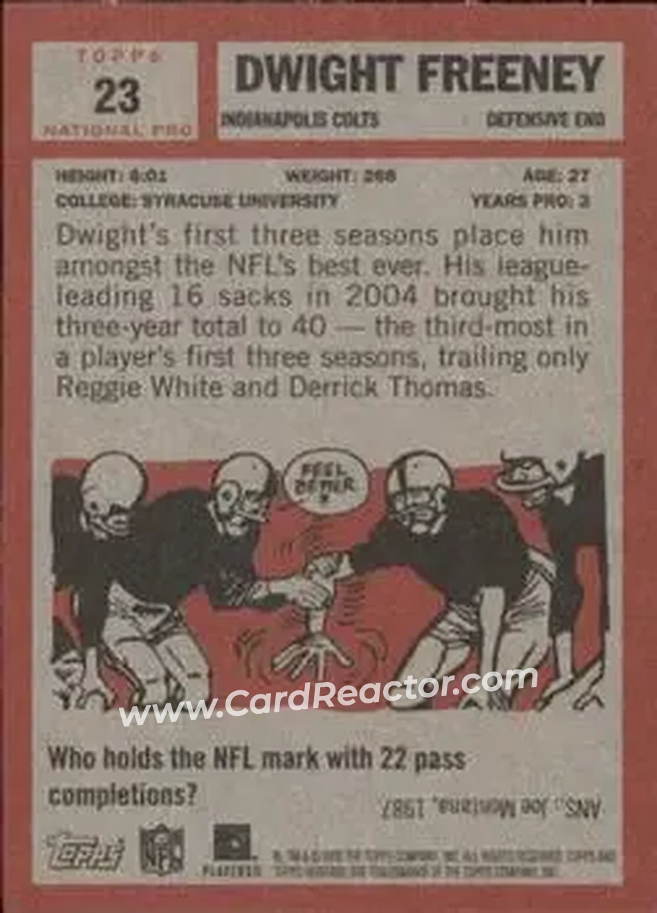 2005 Topps Heritage #23 - Dwight Freeney - Indianapolis Colts - Back