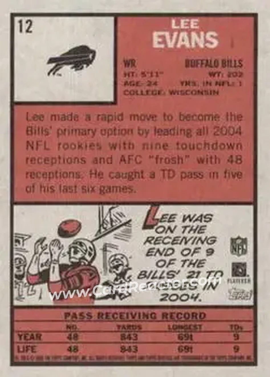 2005 Topps Heritage #12 - Lee Evans - Buffalo Bills - Back 2005 Topps Heritage #12 - Lee Evans - Buffalo Bills - Back